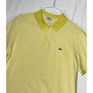 Lacoste Mens Short Sleeve Striped Polo Shirt Yellow White Regular Fit Size 7
